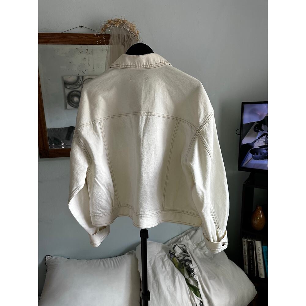 Madewell NWT Button-Front Denim Jacket Tile White XL Cropped Boxy Trucker - Picture 2 of 8